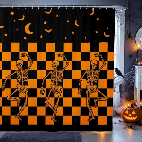 Erosebridal Halloween Skeleton Shower Curtain 72Wx72L, Fashion Buffalo Bathroom Curtain, Dark Orange