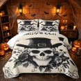 thumbnail image 1 of Erosebridal Halloween Skull Quilt King, Spooky Bat King Coverlet Set for Boys Girls, Beige Black, 3-Piece 1 Bedspread and 2 Pillowcases, 1 of 7