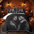 thumbnail image 1 of Erosebridal Halloween Sugar Skull Couple Twin Quilt Set, Spooky Red Rose Twin Coverlet Set for Boys Girls, Black Red Grey, 2 Pieces 1 Bedspread and 1 Pillowcase, 1 of 7