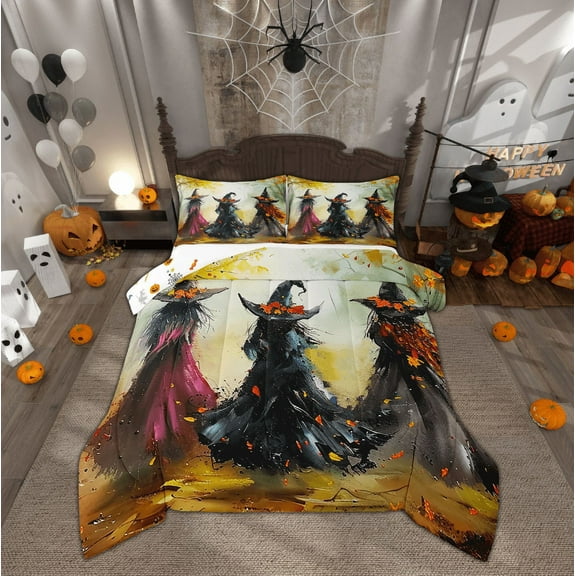 Erosebridal Halloween Witch Comforter Sets King Size, Rustic Farmhouse Bedding King Comforter Set, Oil Printing Reversible Down Comforter, Lightweight Room Decoration, 3pcs