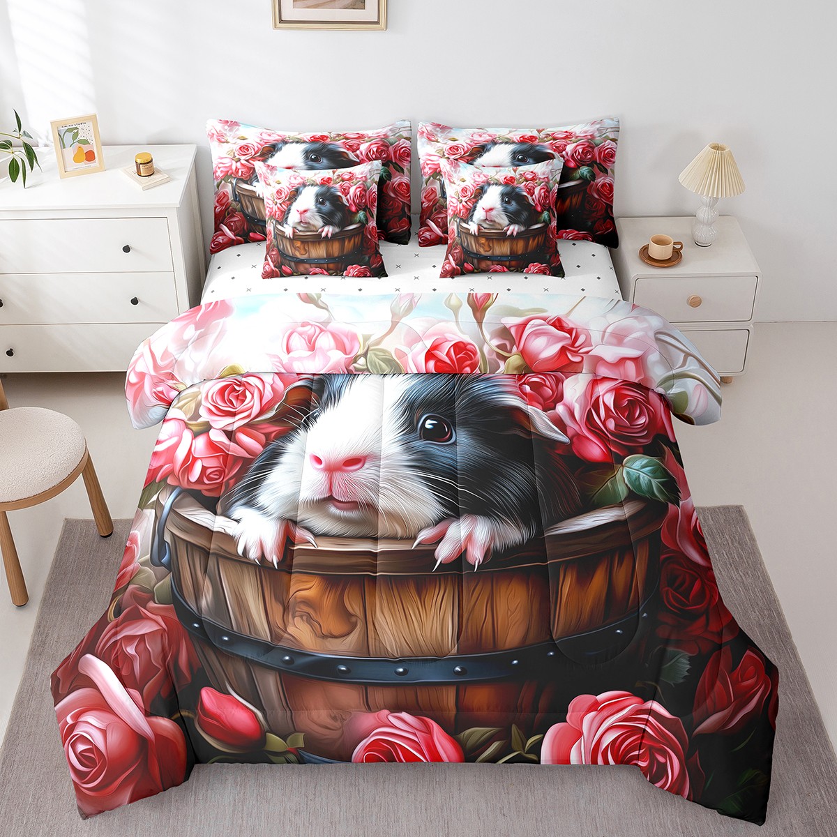 Erosebridal Hamster Comforter Set with Sheets Black White Mouse Bed in ...