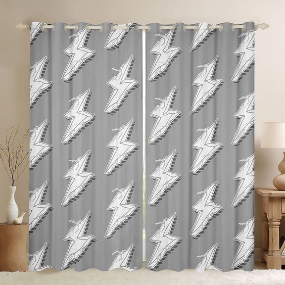 Erosebridal Hand Drawn Doodle Lightning Curtains Pack of 2 (42x84 Each),Gray White Curtains Blackout For Boys Kids