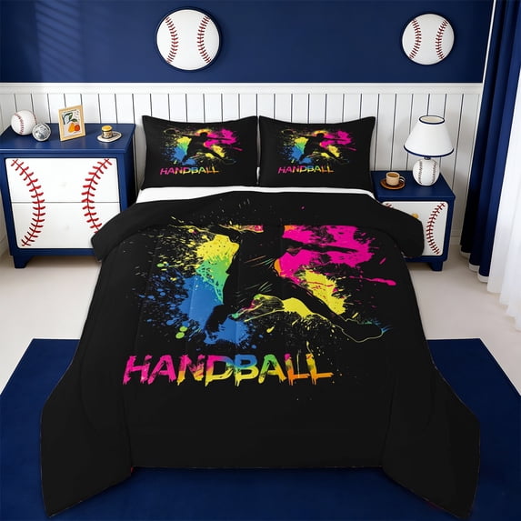 Erosebridal Handball Ball Game Full Size Comforter Sets,Watercolor Splashing Ink Bedding Sets For Boys Men,Reversible black,3-Piece
