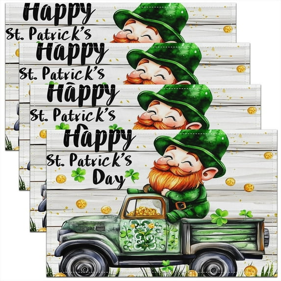 Erosebridal Happpy St. Patrick's Day Place Mats Set of 4 for in Door Dinning, Farm Truck Placemats Set of 4