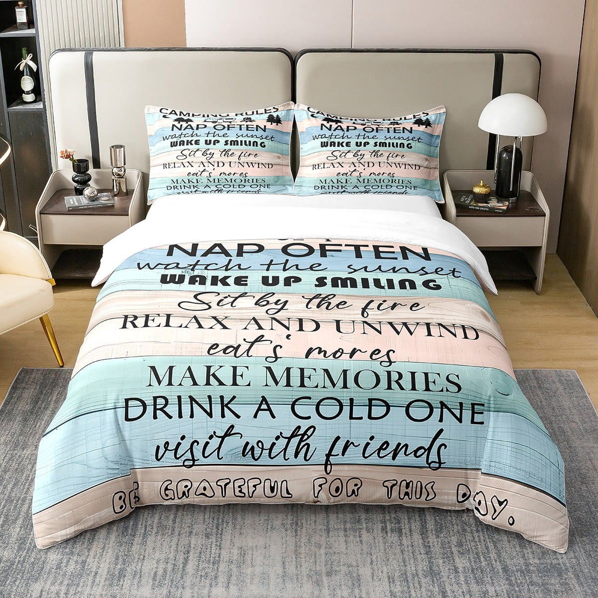 Erosebridal Happy Camping 100% Cotton Duvet Cover Twin,Rustic Camper ...