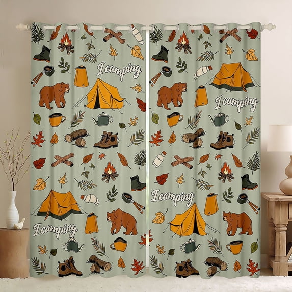 Erosebridal Happy Camping Adventure Black Out Curtains,Rustic Cabin Jungle Bear Curtains Pack of 2 (42x63 Each) For Kids
