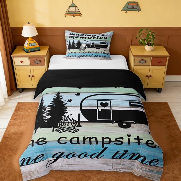 Erosebridal Happy Camping Adventure Twin Bedding,Rustic Country Style Duvet Cover Set For Boys Kids,Reversible black,2 Pieces(No Comforter)