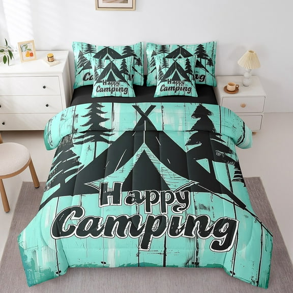 Erosebridal Happy Camping Bed in a Bag Twin size, Old Barn Door Bed Set, Rustic Farmhouse Decor, Reversible