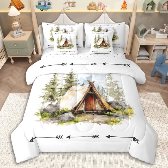 Erosebridal Happy Camping Bedding Comforter Set 7-Piece for Boys Girls,Teens Adventure Theme King Bedding Sets,Microfiber Bedroom Decor