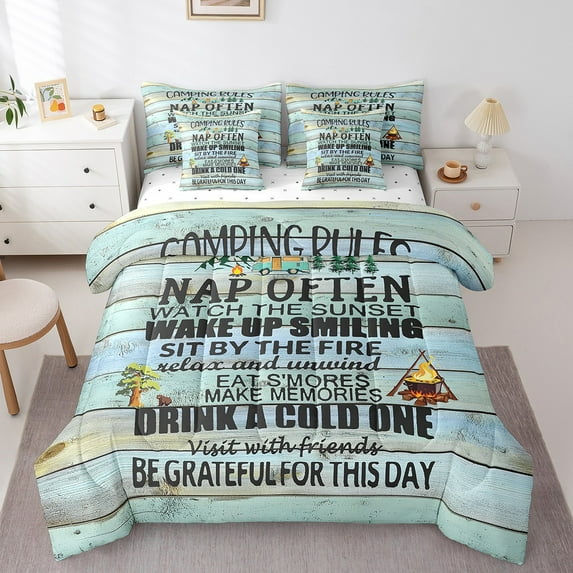 Erosebridal Happy Camping Bedding Sets King Size,Lodge Cabin Bed in a Bag King size,River House Bedding King Size,Microfiber Boys Bedroom Decor,Reversible,7-Piece