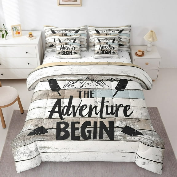 Erosebridal Happy Camping Bedding Sets Twin Size,Lodge Cabin Comforter Sets with Sheets,River House Bed in a Bag Twin size,Microfiber Boys Bedroom Decor,Reversible,7pcs