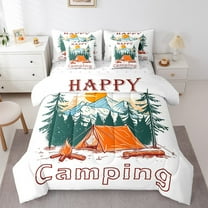 Erosebridal Happy Camping Bedding Sets Twin Size, Nature Mountain Tree Sun Comforter Sets with Sheets, Tent Campfire Bedding Accessories, Super Cozy Room Decor, Reversible 7pcs