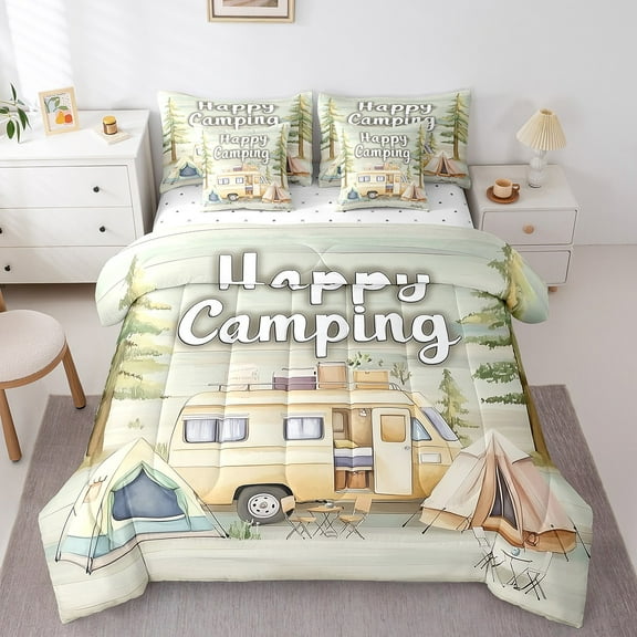 Erosebridal Happy Camping Bedding Sets Twin Size, Old Barn Door Comforter Sets with Sheets, Rustic Farmhouse Decor, Reversible
