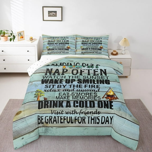 Erosebridal Happy Camping Bedding Twin Comforter Set,Lodge Cabin Down Comforter,River House Bedding Sets Twin with Comforter,Microfiber Boys Bedroom Decor,Reversible,3pcs