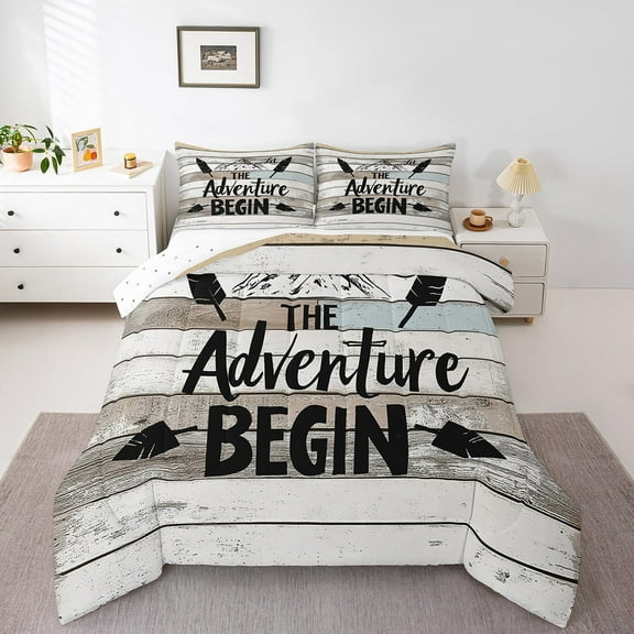 Erosebridal Happy Camping Bedding Twin Comforter Set,Lodge Cabin Down Comforter,River House Bedding Sets Twin with Comforter,Microfiber Boys Bedroom Decor,Reversible,3pcs