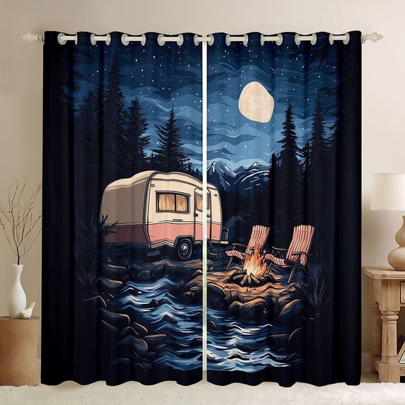 Erosebridal Happy Camping Black Out Curtains for Kids Teens,Adventure Theme Cartoon Car Curtains Pack of 2 (42x63 Each) for Boys Girls,Super Cozy Room Decor