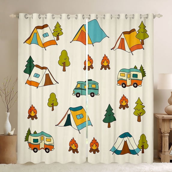 Erosebridal Happy Camping Blackout Curtains Set of 2 (52x84 Each) For Camper Gifts,Rustic Farmhouse Adventure Theme Window Curtains For Kids