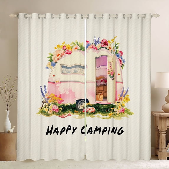 Erosebridal Happy Camping Blackout Curtains Set of 2 (52x84 Each),Rustic Outdoor Adventure Window Curtains For Girls Kids