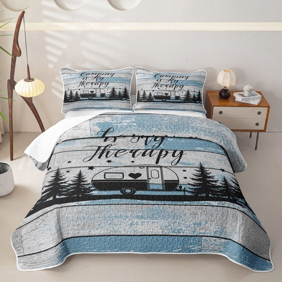 Erosebridal Happy Camping Camper Quilt King, Vintage Farmhouse Lake House King Coverlet Set, 3pcs 1 Bedspread and 2 Pillowcases