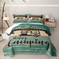thumbnail image 1 of Erosebridal Happy Camping Camper Twin Quilt Set, Teal Farmhouse Lodge Cabin Twin Coverlet Set, 2 Pieces 1 Bedspread and 1 Pillowcase, 1 of 7