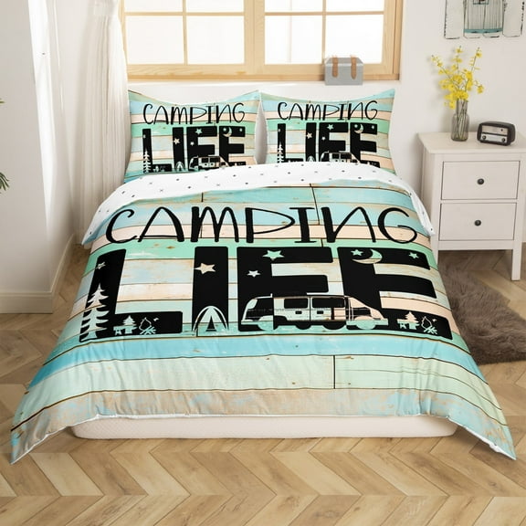 Erosebridal Happy Camping Comforter Cover Twin,Lodge Cabin Bedding Twin Size,RV Car Duvet Cover Twin,Microfiber Boys Bedroom Decor(No Comforter),Reversible,3pcs