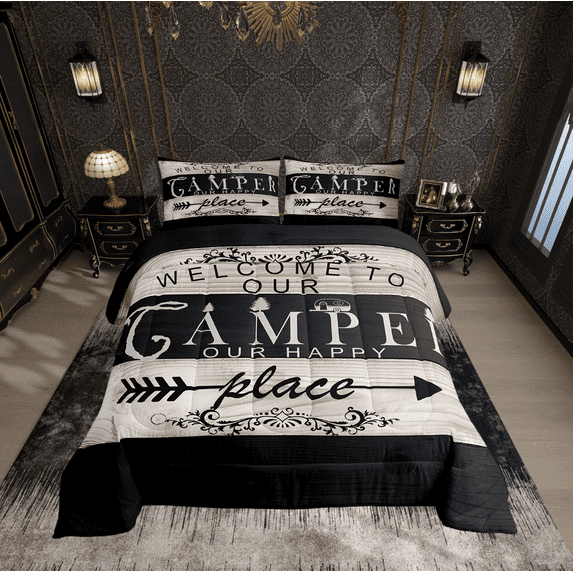Erosebridal Happy Camping Comforter Sets Queen Size, Rustic Lake House Comforters & Duvets, Boho Style Decor, 3-Piece
