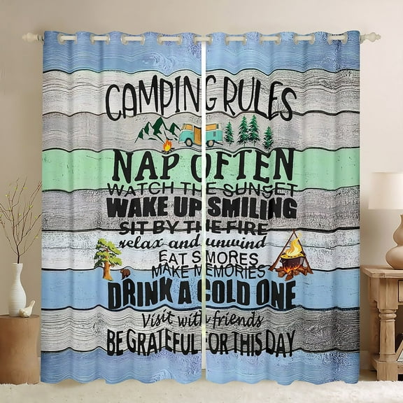 Erosebridal Happy Camping Curtains for Living Room,Lodge Cabin Blackout Curtains Set of 2 (38x45),Rustic Farmhouse Curtains and Drapes (38x45),Adventure Bedroom Decorative