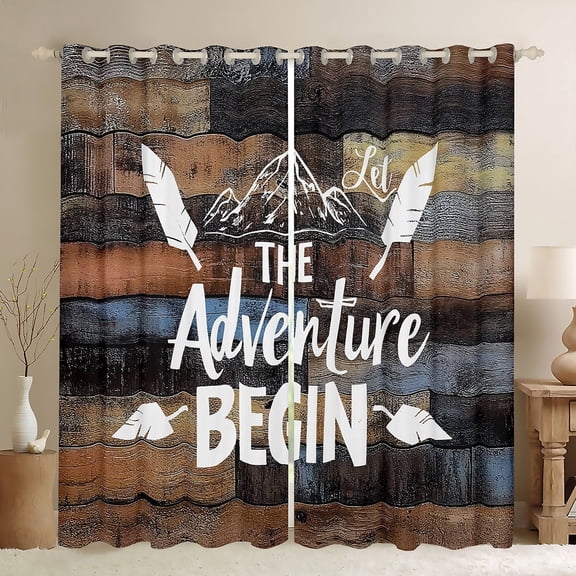 Erosebridal Happy Camping Curtains for Living Room,Lodge Cabin Blackout Curtains Set of 2 (38x45),Rustic Farmhouse Curtains and Drapes (38x45),Adventure Bedroom Decorative