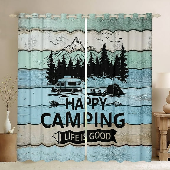 Erosebridal Happy Camping Curtains for Living Room,Rustic Cabin Blackout Curtains Set of 2 (38x45),Adventure Camper Curtains and Drapes (38x45),Lodge Room Decor