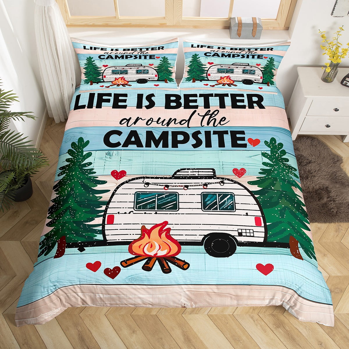 Erosebridal Happy Camping Duvet Cover RV Decorations For Inside,Rustic ...