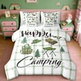 thumbnail image 1 of Erosebridal Happy Camping Kids 7-Piece Bedding Comforter Set For Camper Lover,Green Geometric Plaid Rustic Style King Bedding Sets For Boys,Reversible, 1 of 7