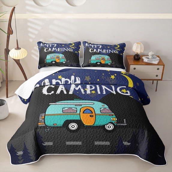 Erosebridal Happy Camping Quilt Full, Starry Night Full Bedspread Sets, 3pcs 1 Coverlet and 2 Pillowcases