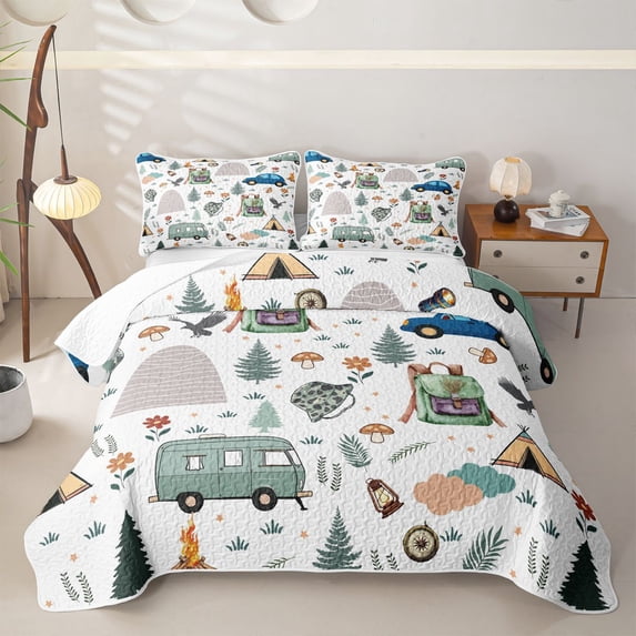 Erosebridal Happy Camping RV Car Twin Quilt Set for Teens,Boys Girls Adventure Accessories Twin Coverlet Set