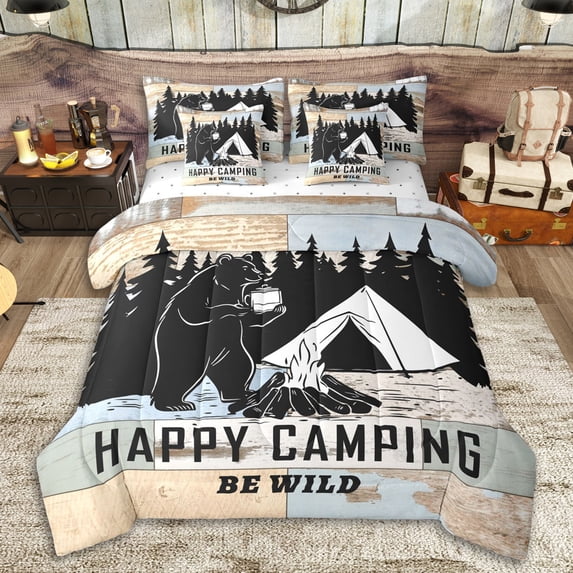 Erosebridal Happy Camping Twin Bedding Sets 7-Piece for Teens,Kids Boys Girls Animal Bear Bedding Comforter Set,Super Cozy Room Decor