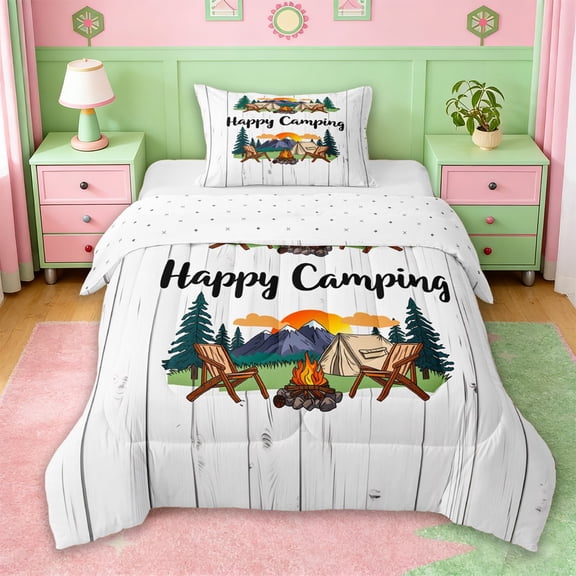 Erosebridal Happy Camping Twin Comforter Sets For Camper Lover,Old Bran Door Bedding Set For Kids,Reversible,2-Piece