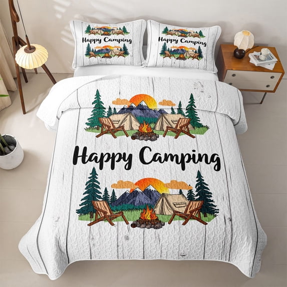 Erosebridal Happy Camping Twin Quilt Set For Camper Lover,Old Bran Door Twin Coverlet Set For Kids,2pcs