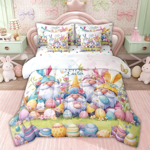 Erosebridal Happy Easter Kids Twin Bedding Sets, Gnome Eggs Bedding Comforter Set, 7 Pieces