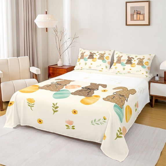 Erosebridal Happy Easter Rabbit Queen Sheet Sets, Kids Boys Girls Bed Set, 4pcs
