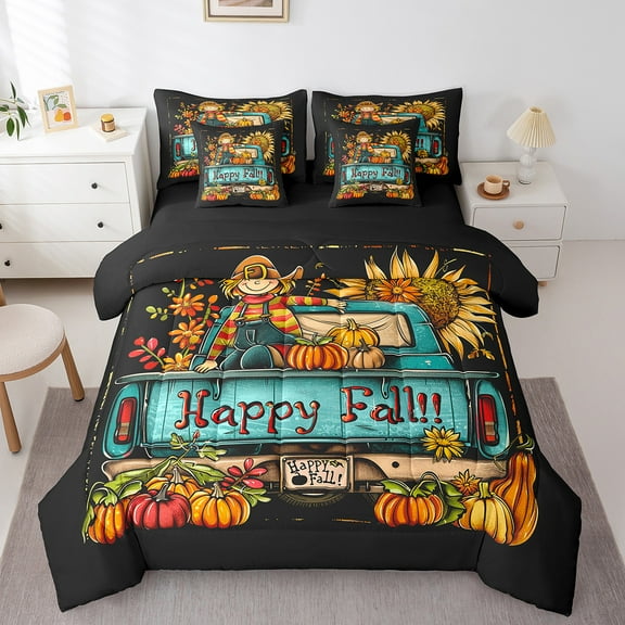 Erosebridal Happy Fall Bed in a Bag Full Size,Autumn Harcest Pumpkin Bed Set,Cute Scarecrow Bedding Full Size For Kids Boys,Lightweight Bedroom Decoration Reversible,7 Pieces