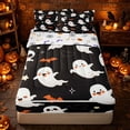 thumbnail image 1 of Erosebridal Happy Halloween Ghost Zipper Queen Comforter Set with Fitted Sheet and 2 Pillowcases, Cartoon Bat Zipper Bedding Set for Boys Girls, Black Orange, Halloween Reversible, 1 of 7