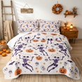 thumbnail image 1 of Erosebridal Happy Halloween Skeleton Twin Quilt Set, Cartoon Bat Twin Coverlet Set for Boys Girls, White Orange Purple, 2 Pieces 1 Bedspread and 1 Pillowcase, 1 of 7