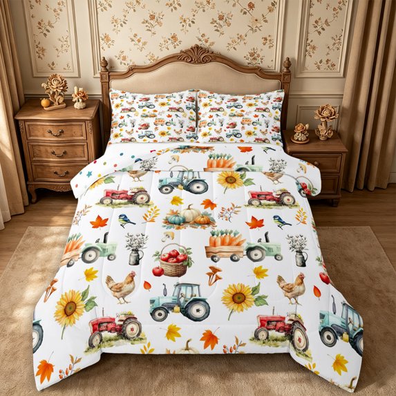 Erosebridal Harvest Farm Queen Comforter Set 3 Pieces,Fall Scene Comforter Sets Queen,Multi,Reversible,1 Comforter and 2 Pillowcases