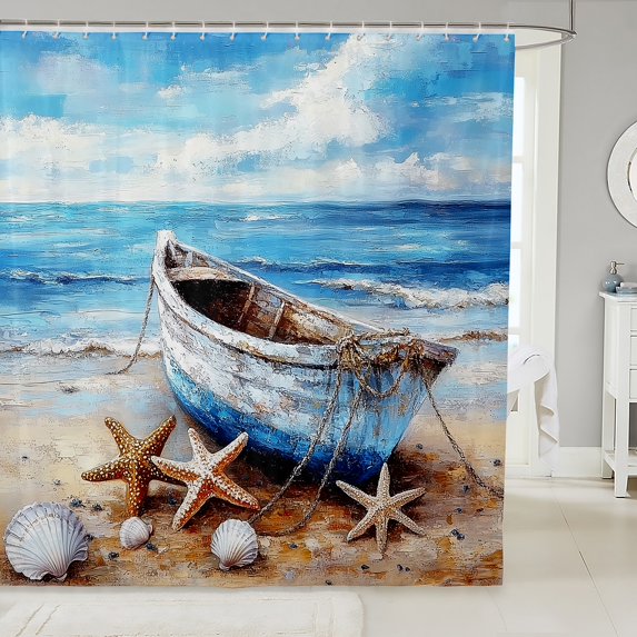 Erosebridal Hawaii Beach Bathroom Curtain 72x72, Sea Wave Seashell Starfish Bathroom Decor Waterproof