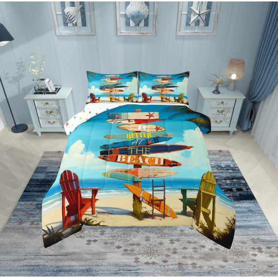 Erosebridal Hawaii Beach Bedding King Comforter Set, Summer Holiday Down Comforter, Ocean Marine Reversible Comforters & Duvets, Lightweight Bedroom Decor, 3pcs