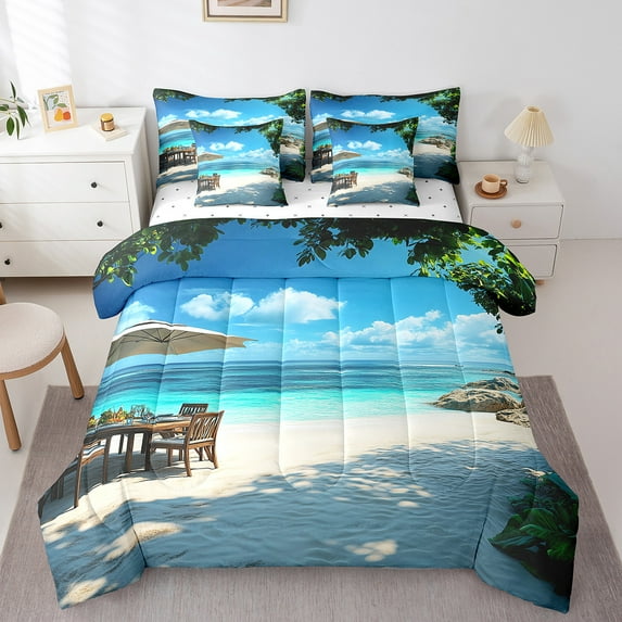 Erosebridal Hawaii Beach Bedding Queen Size, Coastal Ocean Bedding Sets Queen Size, Summer Holiday Decor, 7-Piece