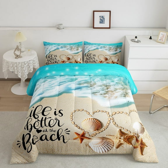 Erosebridal Hawaii Beach Bedding Sets Twin with Comforter, Blue Ocean Duvet Insert, Romantic Holiday Decor, 2-Piece