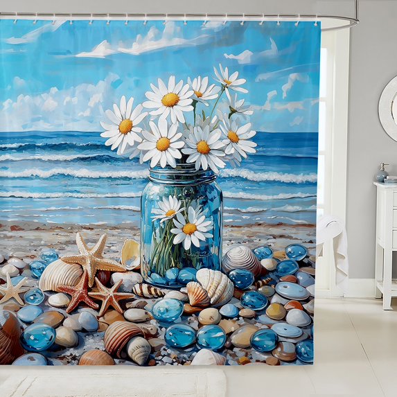 Erosebridal Hawaii Beach Shower Curtain 72x72, Cute Starfish Bath Curtain, Blue Ocean Decor