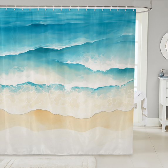 Erosebridal Hawaiian Beach Bathroom Curtain 72x84, Cartoon Marine Wave Bathroom Decor, Ocean Sea Themed Room Decor Waterproof