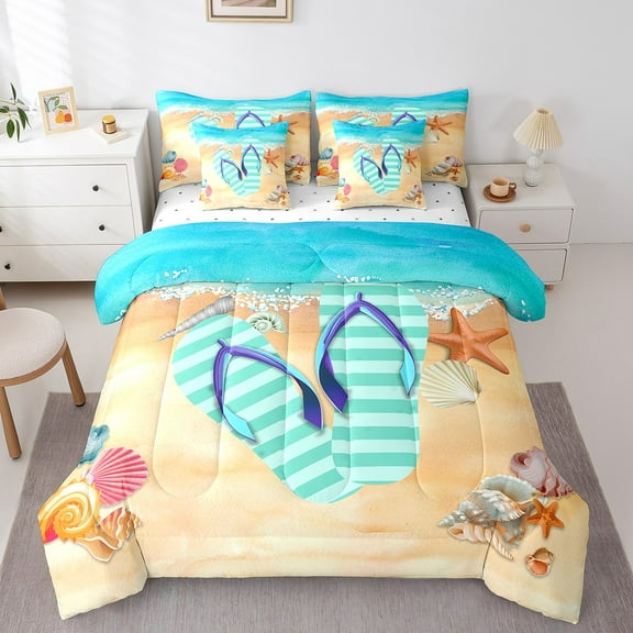 Erosebridal Hawaiian Beach Bed in a Bag King Size, Slippers Flip Flops Bed Set Super Cozy 7pcs