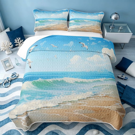 Erosebridal Hawaiian Beach Quilt Full, Summer Full Bedspread Sets 3-Piece, 1 Coverlet and 2 Pillowcases